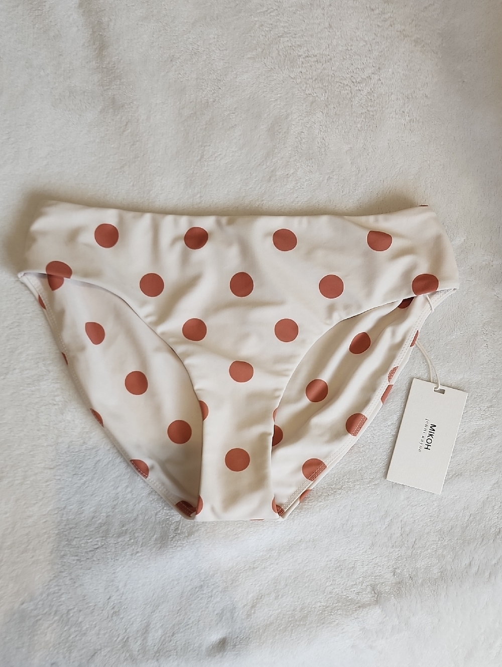 Brand New Jenni Kayne Cream Swim Bottoms with Rust Polka Dots